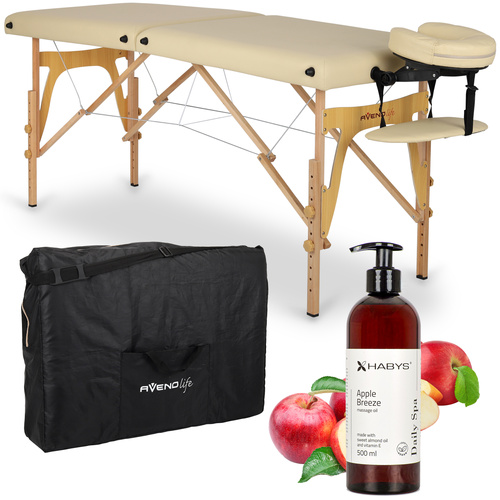 Zestaw - Stół do masażu Sonia 60 cm - beżowy, olejek do masażu Daily Spa Apple Breeze HABYS 500 ml