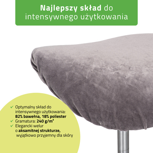 Pokrowiec welurowy z gumką na taboret, grafitowy