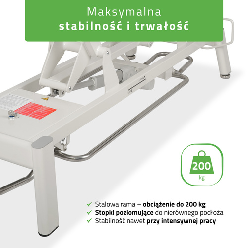 Stół rehabilitacyjny, do masażu, elektryczny Proxima V2 Ergo - rama sterująca, szaro biały 