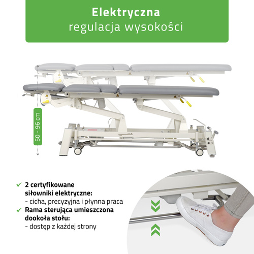 Stół rehabilitacyjny, do masażu, elektryczny Proxima X7 - rama sterująca, szaro biały