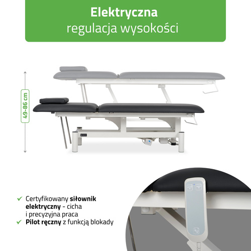 Stół rehabilitacyjny, do masażu elektryczny Optima – pilot ręczny, czarno biały