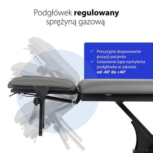 Stół rehabilitacyjny, do masażu, elektryczny Fortis 4 Ergo - pilot ręczny, szaro czarny