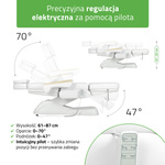 Fotel kosmetyczny z regulacją elektryczną Leo PRO 4, biały - 3 silniki