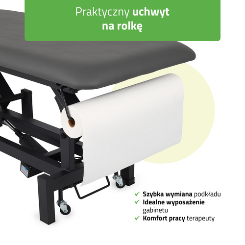 Stół rehabilitacyjny, do masażu, elektryczny Fortis 4 Ergo - pilot ręczny, szaro czarny