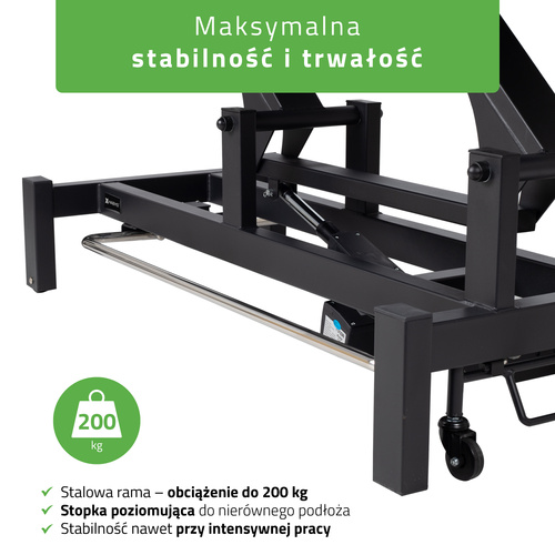 Stół rehabilitacyjny, do masażu, elektryczny Fortis 2 Ergo - pilot ręczny, rama sterująca, szaro czarny