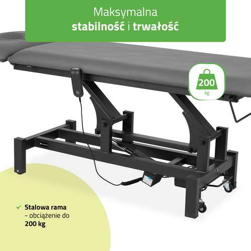 Stół rehabilitacyjny, do masażu, elektryczny Fortis 2 Ergo - pilot ręczny, szaro czarny