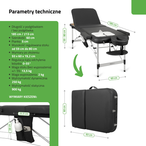 Stół do masażu Adele 60 cm – czarny 