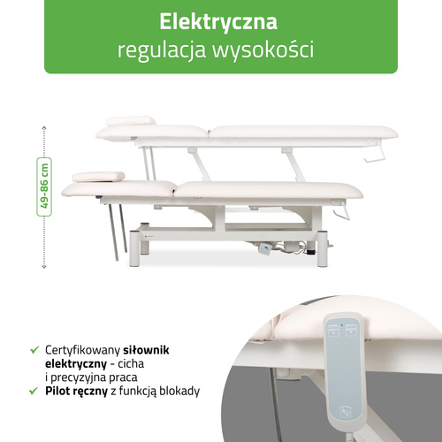 Stół rehabilitacyjny, do masażu elektryczny Optima – pilot ręczny, biały