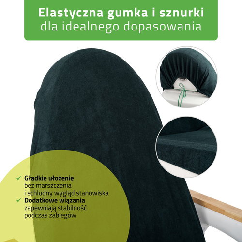 Prześcieradło frotte z gumką i sznurkami na fotel kosmetyczny butelkowo zielone