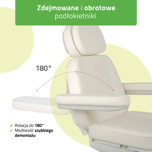 Fotel kosmetyczny z regulacja elektryczną Luxoria PRO 5, Snow White