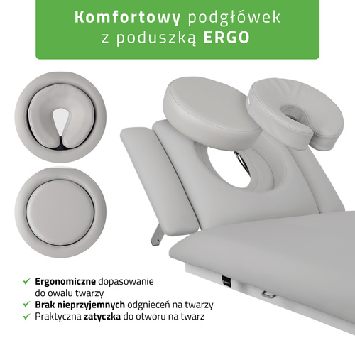 Stół rehabilitacyjny, do masażu, elektryczny Fortis 5 Ergo - pilot ręczny, rama sterująca, szaro biały