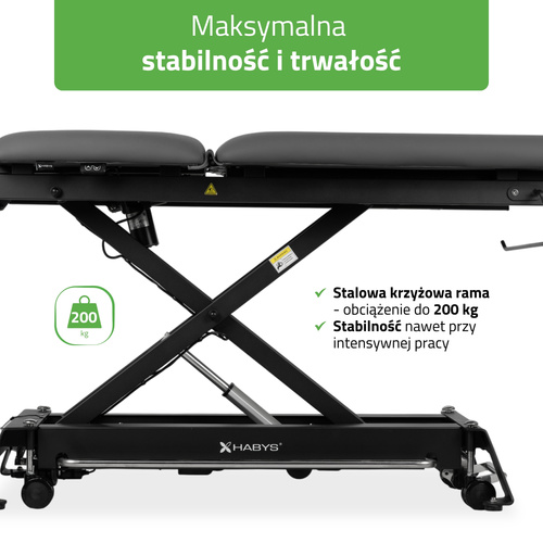 Stół rehabilitacyjny, do masażu, elektryczny Evero Cross X5 Ergo – rama sterująca, szaro  czarny