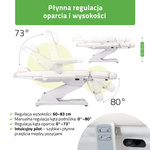Fotel kosmetyczny z regulacją elektryczną Elara PRO 6P, biały 