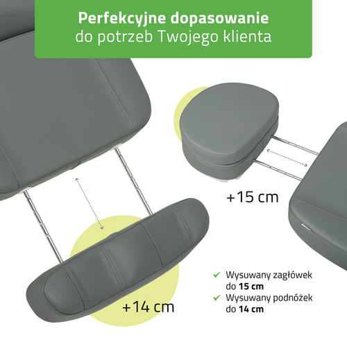 Fotel kosmetyczny z regulacja elektryczną Luxoria PRO 5, Ash Grey