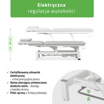 Stół rehabilitacyjny, do masażu, elektryczny Fortis 2 - pilot ręczny, rama sterująca, szaro biały