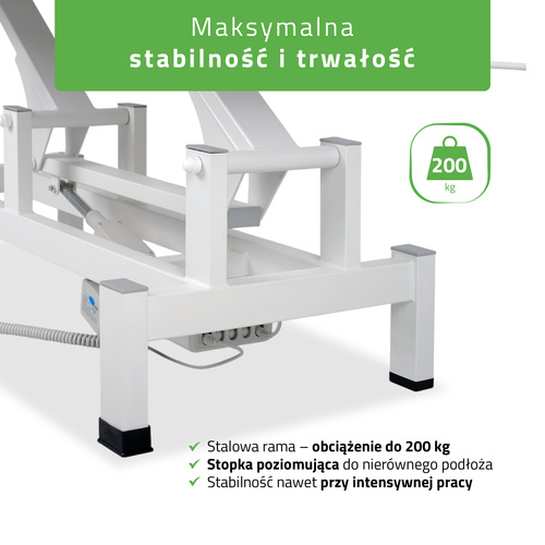 Stół rehabilitacyjny, do masażu, elektryczny Fortis 2 - pilot ręczny, szaro biały