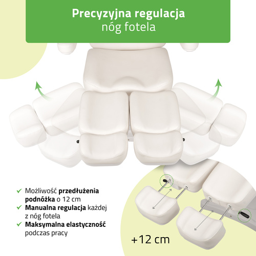 Fotel kosmetyczny z regulacją elektryczną Elara PRO 6P, biały 