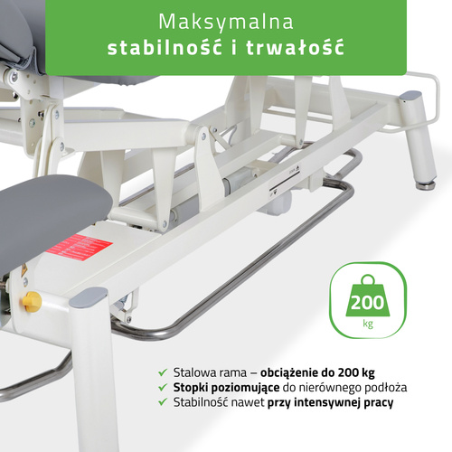 Stół rehabilitacyjny, do masażu, elektryczny Proxima V4 Ergo - pilot ręczny, rama sterująca, szaro biały