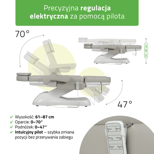 Fotel kosmetyczny z regulacją elektryczną Leo PRO 4, szary - 3 silniki