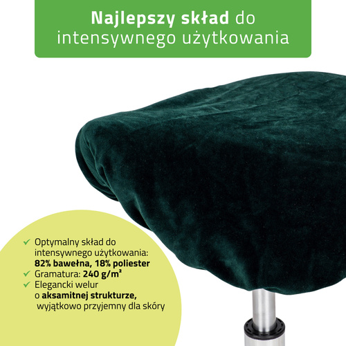 Pokrowiec welurowy z gumką na taboret, butelkowo zielony