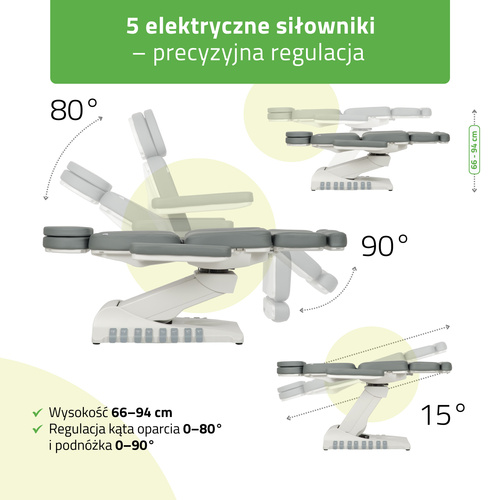Fotel kosmetyczny z regulacja elektryczną Luxoria PRO 5, Ash Grey