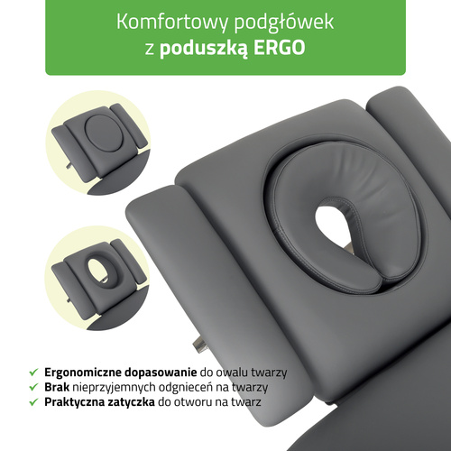 Stół rehabilitacyjny, do masażu, elektryczny Fortis 5 Ergo - pilot ręczny, szaro czarny