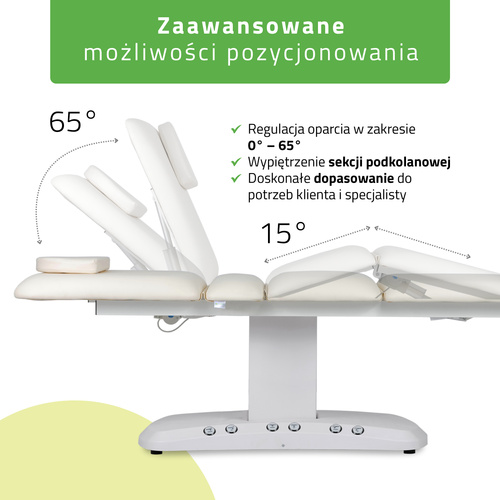 Łóżko kosmetyczne elektryczne z podgrzewaniem Serenity PRO 4 do masażu i zabiegów SPA - 3 silniki   