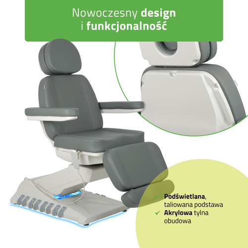 Fotel kosmetyczny z regulacja elektryczną Luxoria PRO 5, Ash Grey