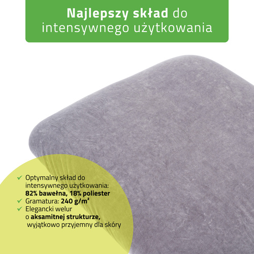 Prześcieradło welurowe z gumką i sznurkami na fotel kosmetyczny grafitowe