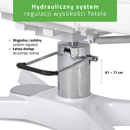Fotel kosmetyczny hydrauliczny z regulacją pneumatyczną MAX Bianco, biały
