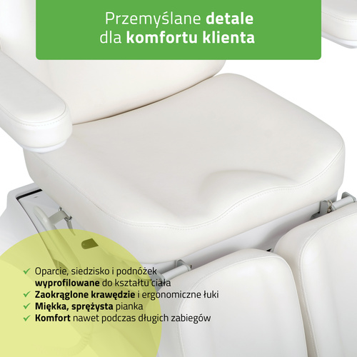 Fotel kosmetyczny z regulacją elektryczną Elara PRO 6P, biały 