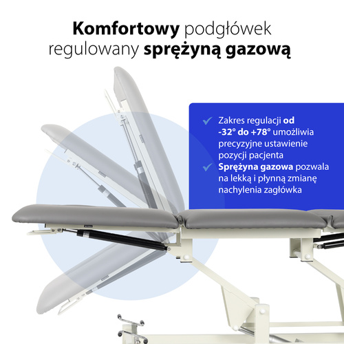 Stół rehabilitacyjny, do masażu, hydrauliczny Ultima H3 - szaro biały