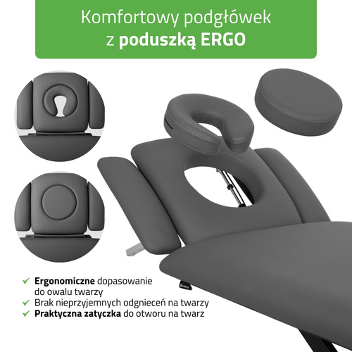 Stół rehabilitacyjny, do masażu, elektryczny Evero Cross X4 Ergo – rama sterująca, szaro  czarny