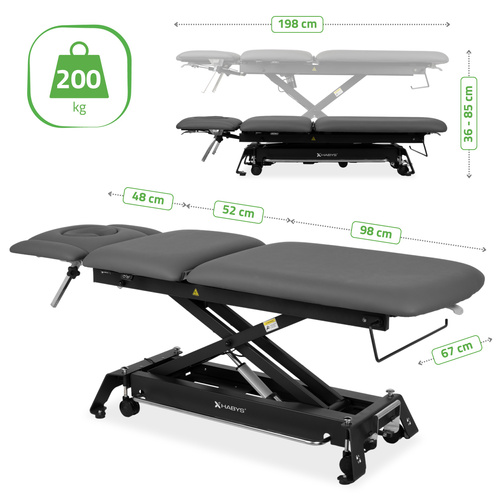 Stół rehabilitacyjny, do masażu, elektryczny Evero Cross X5 Ergo – rama sterująca, szaro  czarny