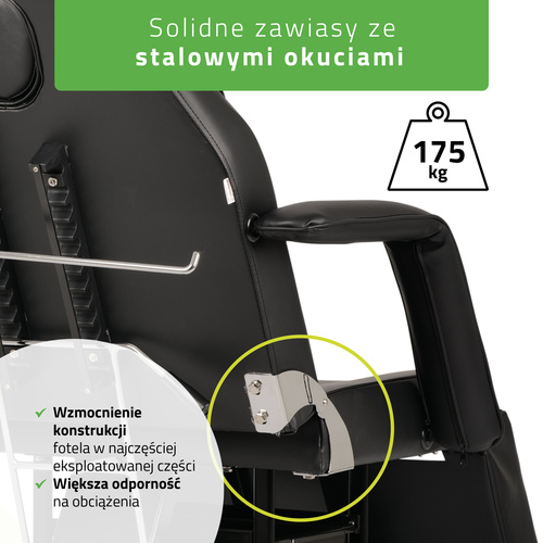Fotel kosmetyczny wielofunkcyjny, do tatuażu ARIA NERO z kuwetami – czarny