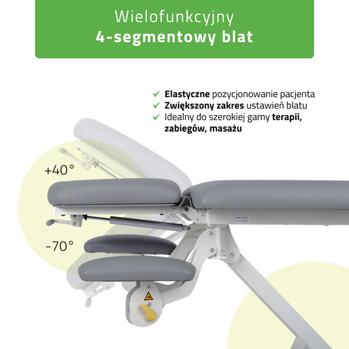 Stół rehabilitacyjny, do masażu, elektryczny Proxima V4 Ergo - pilot ręczny, rama sterująca, szaro biały