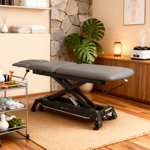 Stół rehabilitacyjny, do masażu, elektryczny Evero Cross X5 Ergo – rama sterująca, szaro  czarny