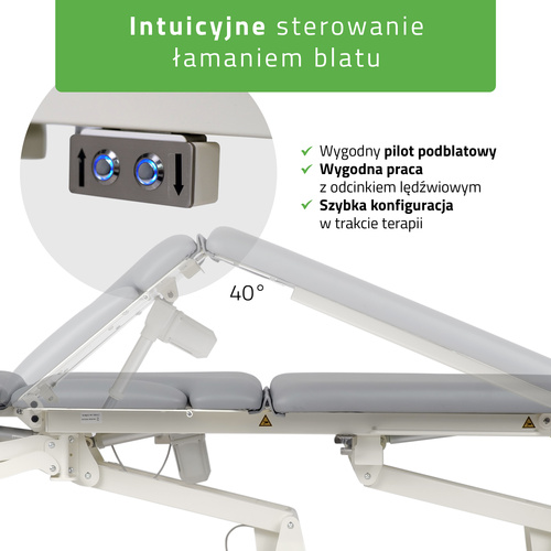 Stół rehabilitacyjny, do masażu, elektryczny Proxima X7 - rama sterująca, szaro biały