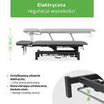 Stół rehabilitacyjny, do masażu, elektryczny Fortis 4 Ergo - pilot ręczny, rama sterująca, szaro czarny