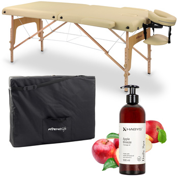 Zestaw - Stół do masażu Sofia Light 60 cm - beżowy, olejek do masażu Daily Spa Apple Breeze HABYS 500 ml