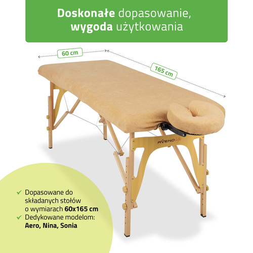 Zestaw - Prześcieradło frotte 1cz. na stoły składane - 60/165, pokrycie frotte na podgłówek beżowe
