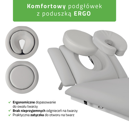 Stół rehabilitacyjny, do masażu, elektryczny Fortis 5 Ergo - pilot ręczny, szaro biały