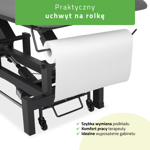 Stół rehabilitacyjny, do masażu, elektryczny Fortis 4 Ergo - pilot ręczny, rama sterująca, szaro czarny