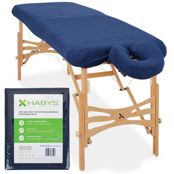 Zestaw - Prześcieradło frotte 1cz. na stoły składane 60-65/180-185, pokrycie frotte na podgłówek granatowe