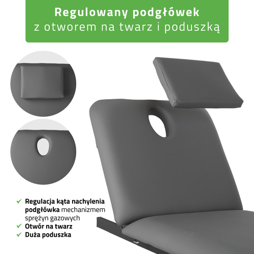 Stół rehabilitacyjny, do masażu, elektryczny Fortis 2 - pilot ręczny, rama sterująca, szaro czarny