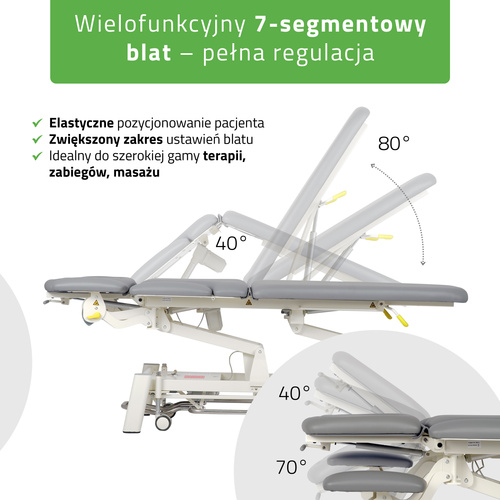 Stół rehabilitacyjny, do masażu, elektryczny Proxima X7 - rama sterująca, szaro biały