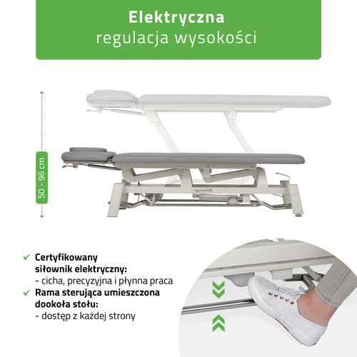 Stół rehabilitacyjny, do masażu, elektryczny Proxima V2 Ergo - rama sterująca, szaro biały 