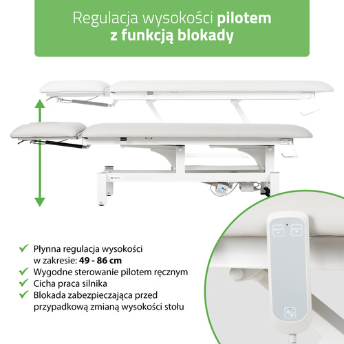 Stół rehabilitacyjny, do masażu, elektryczny Fortis 2 Ergo - pilot ręczny, szaro biały