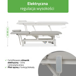 Stół rehabilitacyjny, do masażu, elektryczny Optima - pilot ręczny, szaro biały
