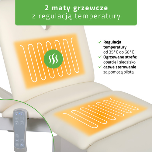 Łóżko kosmetyczne elektryczne z podgrzewaniem Serenity PRO 4 do masażu i zabiegów SPA - 3 silniki   